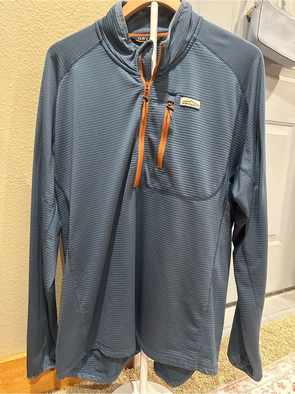 Orvis Slate Blue Performance Half-Zip with Orange Accents